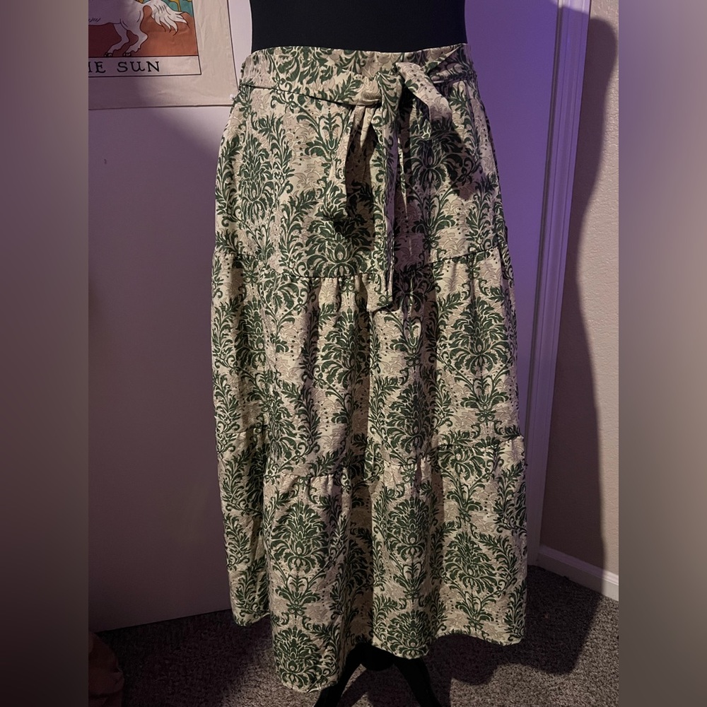 Maxi Skirt with Green Botanical Design